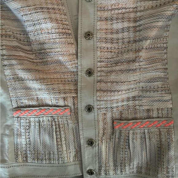 Elie Tahari Button Up Orange Lined Blazer Suit Jacket Khaki/Cream/Orange - Picture 6 of 8